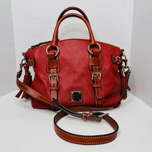 Dooney & Bourke Pebble Grain Bristol Satchel Red Leather Handbag Purse with Cros